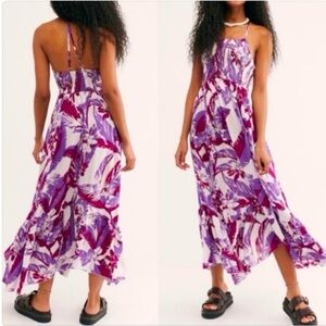 Free People Heat Wave Printed Square Neck Flouncy Maxi Slip Dress Size S